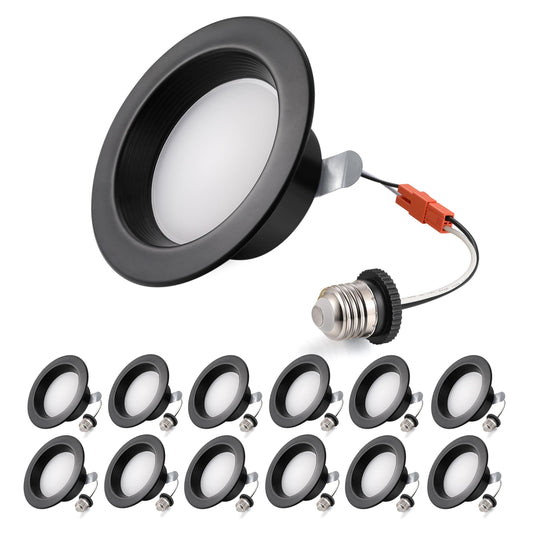 Retrofit Recessed Lighting 4 Inch - 5Cct Selectable  Dimmable Can Lights With Baffle Trim  Smooth Trim  9W  800Lm  Damp Rated  4Inch 12P Black