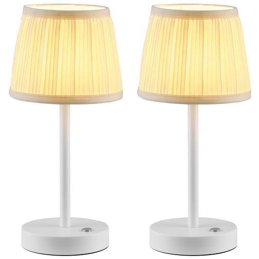 Pusu 2 Pack Cordless Led White Table Lamps  Rechargeable 4000Mah 3 Way Dimmable Bedside Small Lamp With Fabric Shade  Lighting For Bedroom  Kids Room  Bathroom  Kitchen  Decor  Gift  Night Light