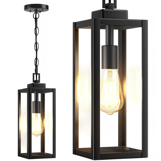 Myhxq 15 Large Motion Sensor Outdoor Pendant Lights  Dusk To Dawn Modern Outside Chandelier Outdoor Hanging Lantern With Clear Glass  Exterior Pendant Lighting Fixture For Porch  Yard  Black  1Pack