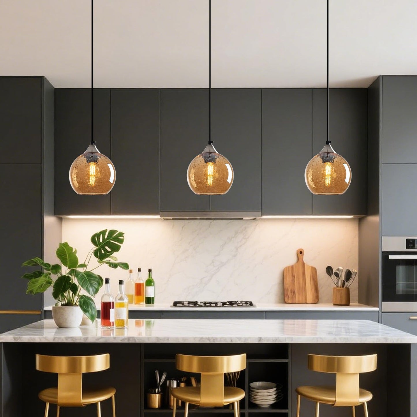 Lbsqj Amber Glass Pendant Lights Kitchen Island Globe Pendant Light Fixtures Modern Pendant Lighting For Bedroom Living Dining Room Light Fixture (5.9 In  2 Pack)