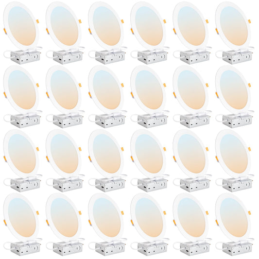 Dllt Led Recessed Ceiling Light: 24 Pack 8 Inch Slim Recessed Lighting For Kitchen - 5Cct Dimmable Canless Wafer Downlight For Living Room - 1800Lm Brightness 18W Led Can Lights For Bedroom Etl Fcc