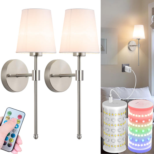 Battery Operated Wall Sconces Set Of 2  Wireless Battery Wall Light With 10000Mah Rgb Rechargeable Magnetic Bulb  Rechargeable Wall Sconce With Remote Control For Bedroom  No Electrician Required