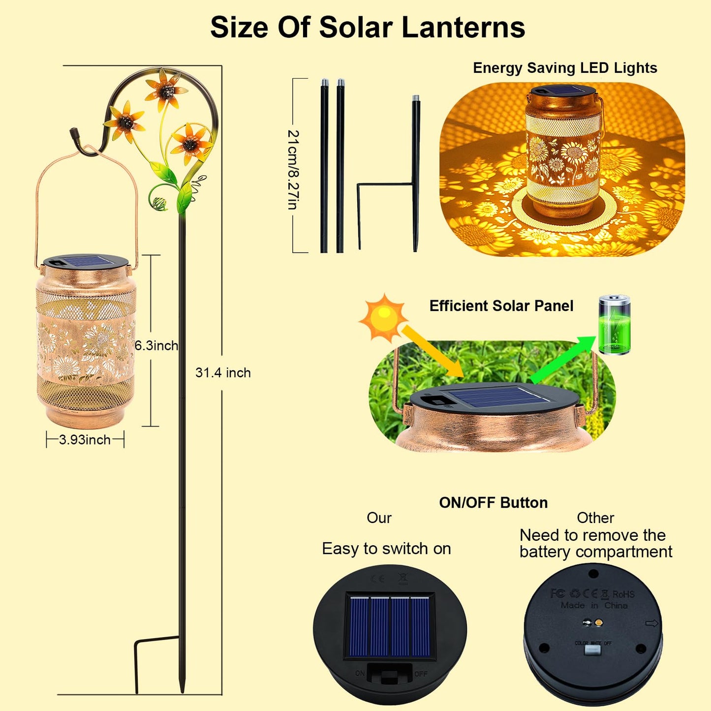 2 Pack Sunflower Solar Lanterns Outdoor Waterproof Solar Garden Decor  Birthday Gifts For Christmas Women Mom Grandma  Metal Hanging Lights With Shepherd Hook For Outside Yard Patio Pathway Backyard
