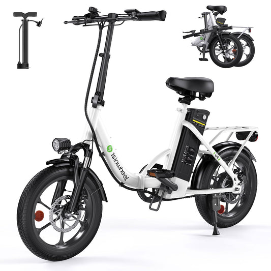 isinwheel U4 16" Folding E Bike for Adults Electric Bike with Suspension, 10.4Ah Battery, 500W Motor, 19mph Top Speed, Step Through Adult Electric Bicycles, Mini Commute Ebike for Adults and Teens