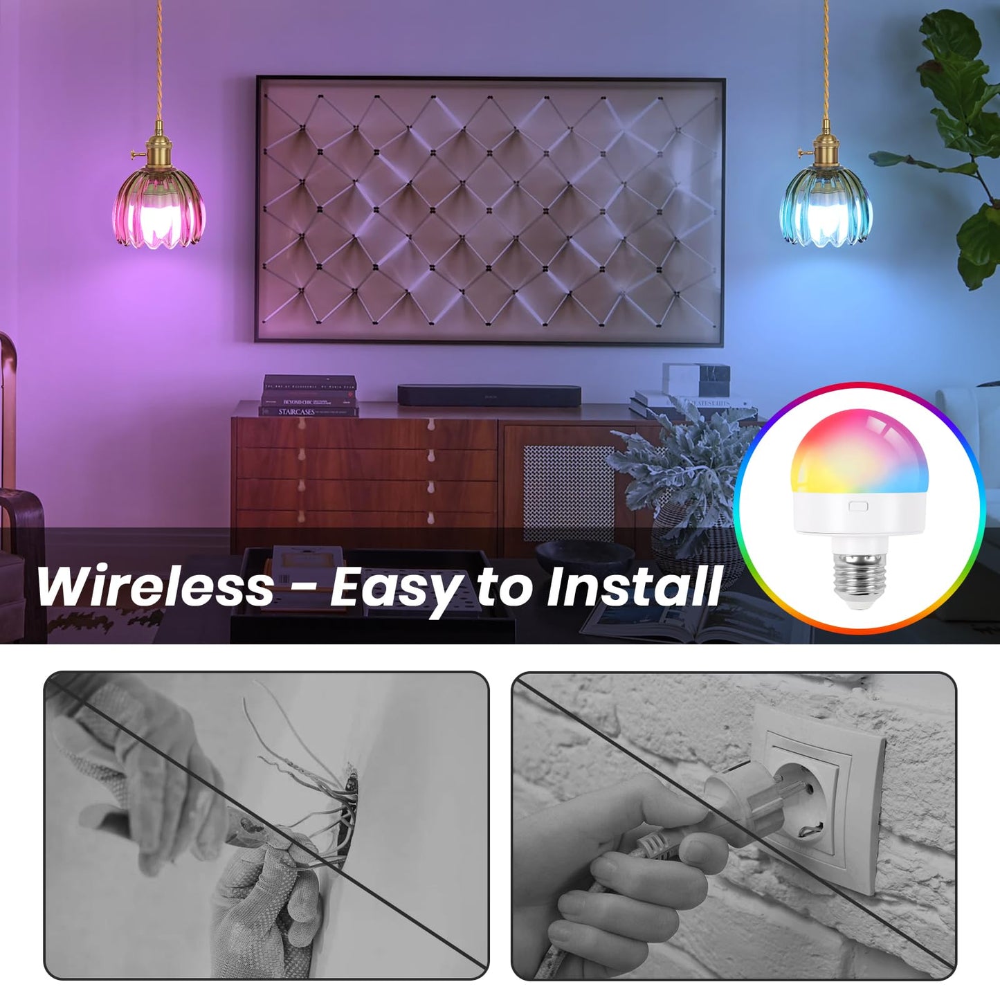 Loiogohot Battery Operated Pendant Light Mini Hanging Lights 5.1Inch 2500Mah Rgb Rechargeable Light Bulb With Remote Control Wireless Adjustable Rechargeable Chandelier For Kitchen Island Hallway