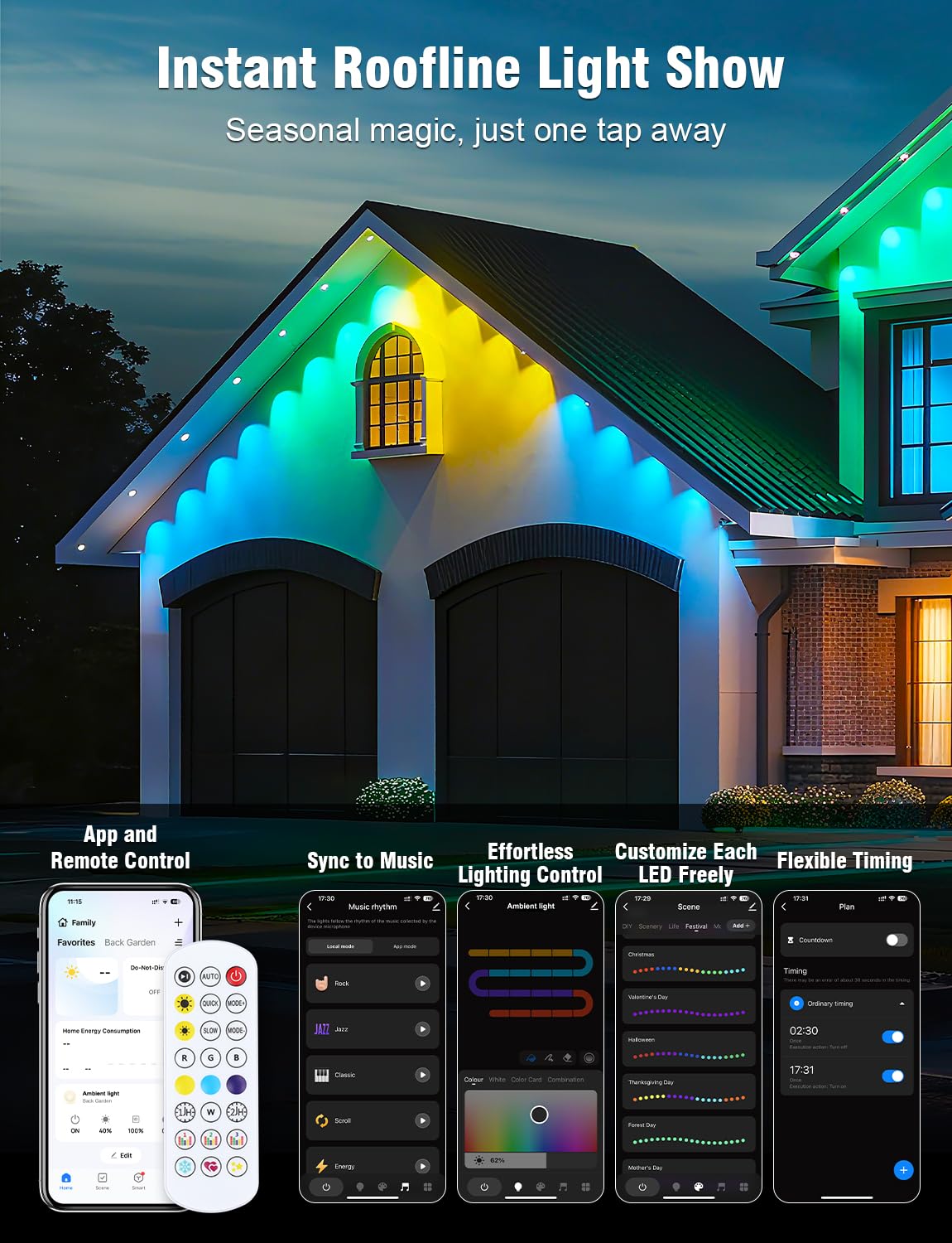Permanent Outdoor Lights 246Ft With 90 Rgbic Led Smart Led Lights  App/Remote Control Ip68 Waterproof For Holiday Decor  50 Scene Modes  Diy Lights Lighting Timing For Christmas Halloween Party M2