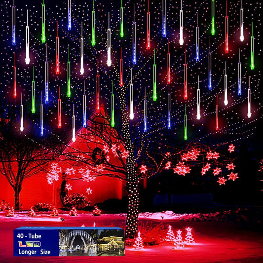 Purtuemy Meteor Shower Lights Outdoor: 40 Tube(Equivalent To 5 Sets Of 8-Tubes) Christmas Lights - Waterproof Christmas Halloween Decorations For Yard Outside Tree Roof  Multicolor