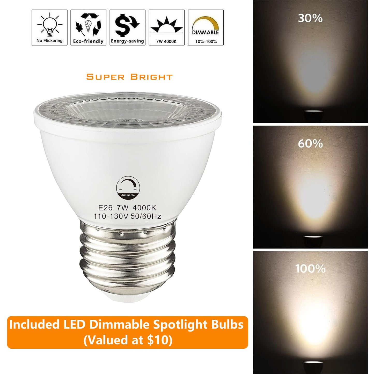 Vivihobb Dimmable Plug In Track Light White 3 Light Plug In Ceiling Lighting Fixture With 16.4 Long Cord 4 Way Ceiling Spotlight Rotatable Wall Mount Light Head Led Dimmable Spot Bulbs Included
