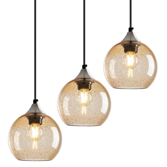 Lbsqj Light Brown Glass Pendant Lights Kitchen Island Globe Pendant Light Fixtures Modern Pendant Lighting For Bedroom Living Dining Room Light Fixture (5.9 In  3 Pack)