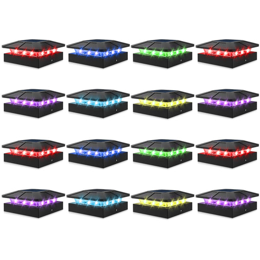 Peasur 4X4 Solar Post Cap Lights Rgb Color Changing  16 Pack Outdoor Led Fence Light Solar Powered Waterproof  Wood/Vinyl Posts Top Lighting For Outside Deck Yard Garden Patio