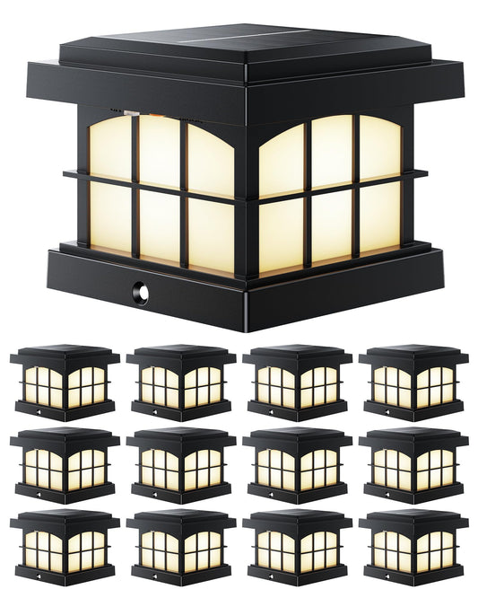 Partphoner Rgbcw Solar Post Cap Lights 12-Pack  9 Colors 3 Modes Fence Cap Lights  Bright Solar Outdoor Waterproof Led Deck Lighting For Fence Garden Deck Patio Porch Decor 4X4 Vinyl/Wood  Black