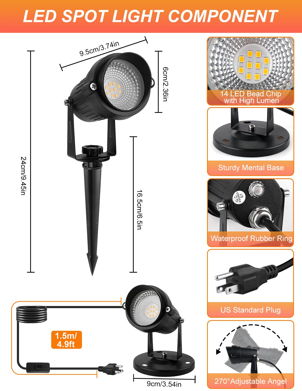 Crepow Dusk To Dawn Outdoor Led Spotlight  Outdoor Landscape Lighting With Photocell Sensor  3000K Warm White Waterproof Spot Lights For Yard Flag Pole House Garden Tree(4 Pack)