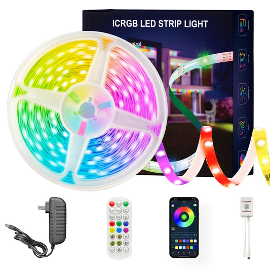 100 ft(2 Rolls of 50ft) IC+RGB,Led Lights for Bedroom,Music Sync Color Changing,Led Strip Lights,with Remote App Control Led Strip,Led Lights for Room Home Kitchen Decor Party
