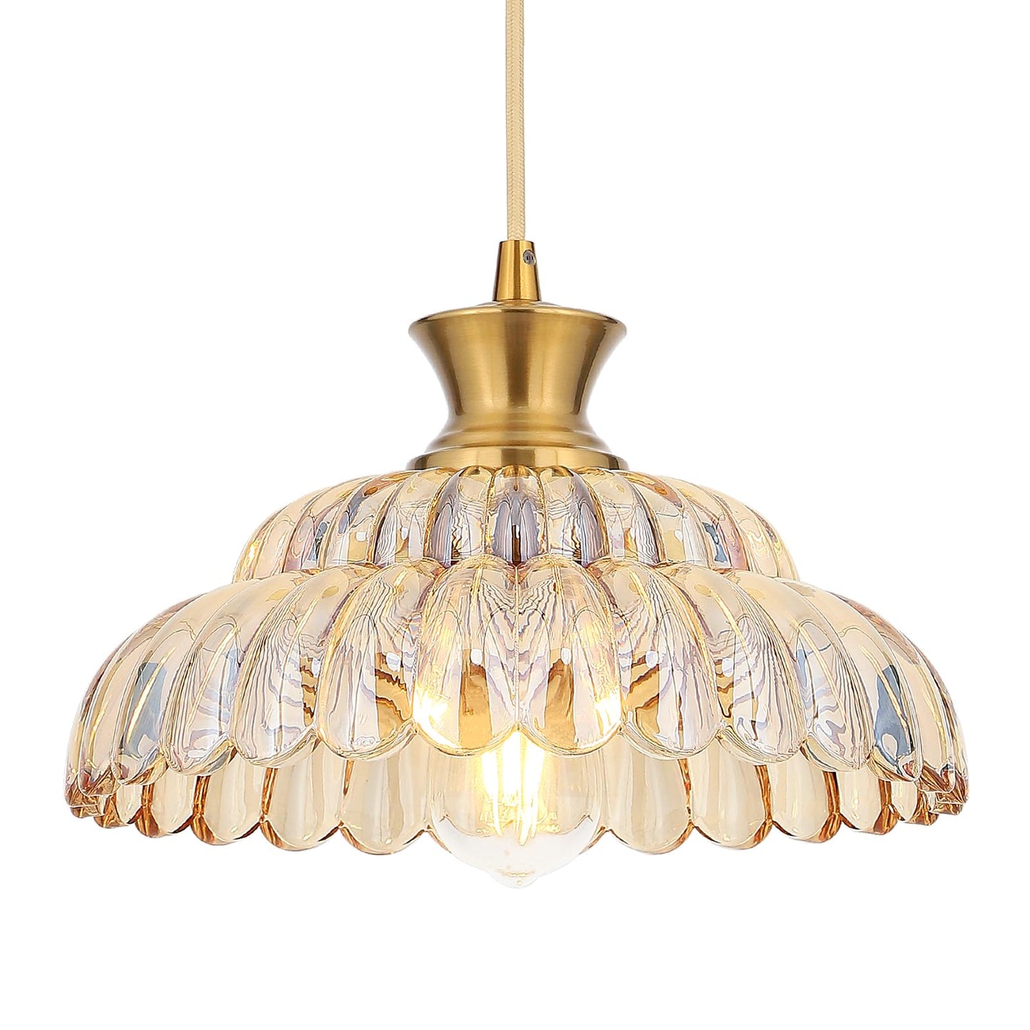 Mgcanyu Amber Glass Pendant Lights  2Pack Brushed Gold Lighting 11.8 Glass Light Fixtures Modern Glass Chandelier Vintage Hanging Ceiling For Kitchen Island Dining Room Restaurant Bedroom Foyer
