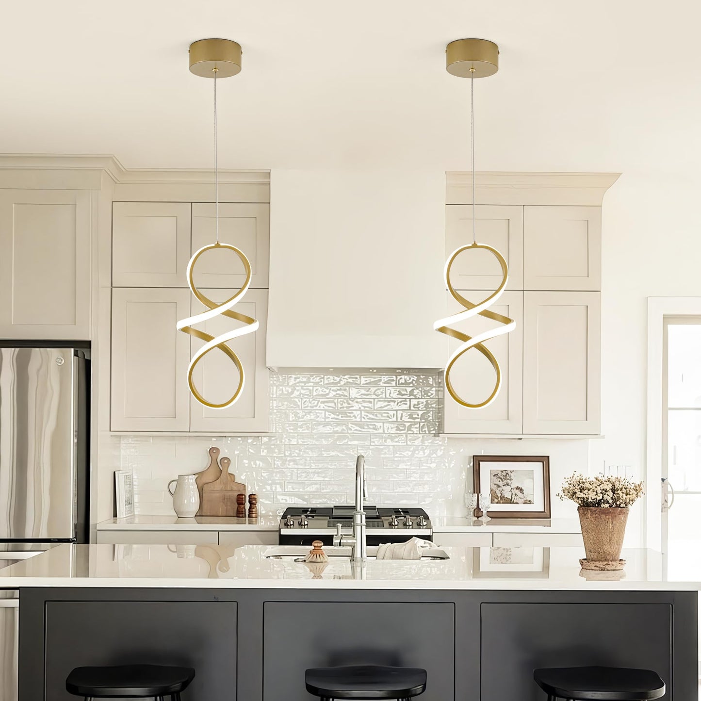 Mayna Spiral Kitchen Pendant Lighting  4000K Modern Led Pendant Light Fixture  18W Adjustable Height Island Light Fixture For Kitchen Bedroom Kitchen Island Cafe  1 Pack (Gold)