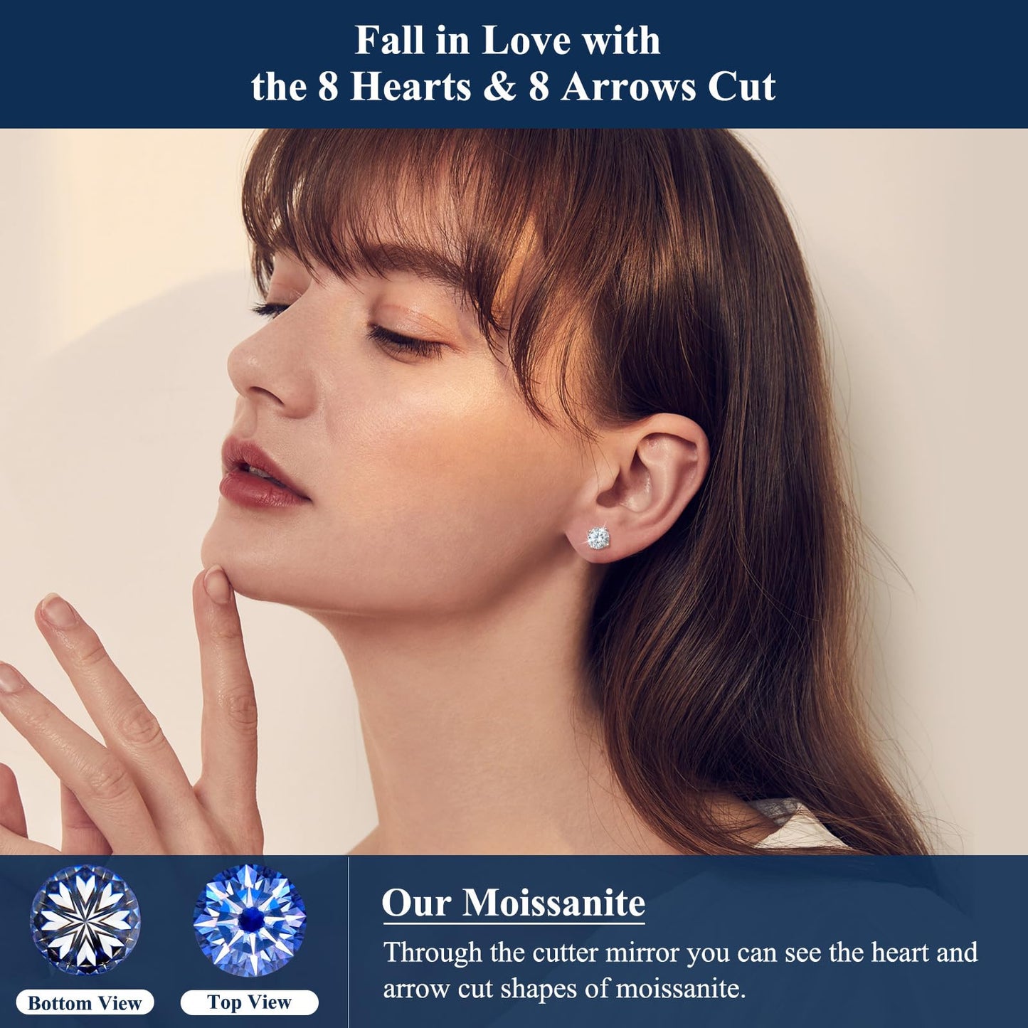 0.2-8 Carats Moissanite Stud Earrings Screw Back Diamond Stud Earrings for Women 18k White/Yellow Gold Plated S925 Sterling Silv