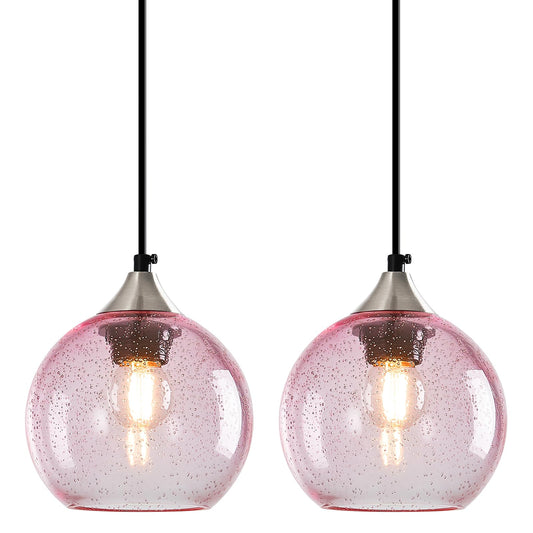 Lbsqj Pink Glass Pendant Lights Kitchen Island Globe Pendant Light Fixtures Modern Pendant Lighting For Bedroom Living Dining Room Light Fixture (5.9 In  2 Pack)