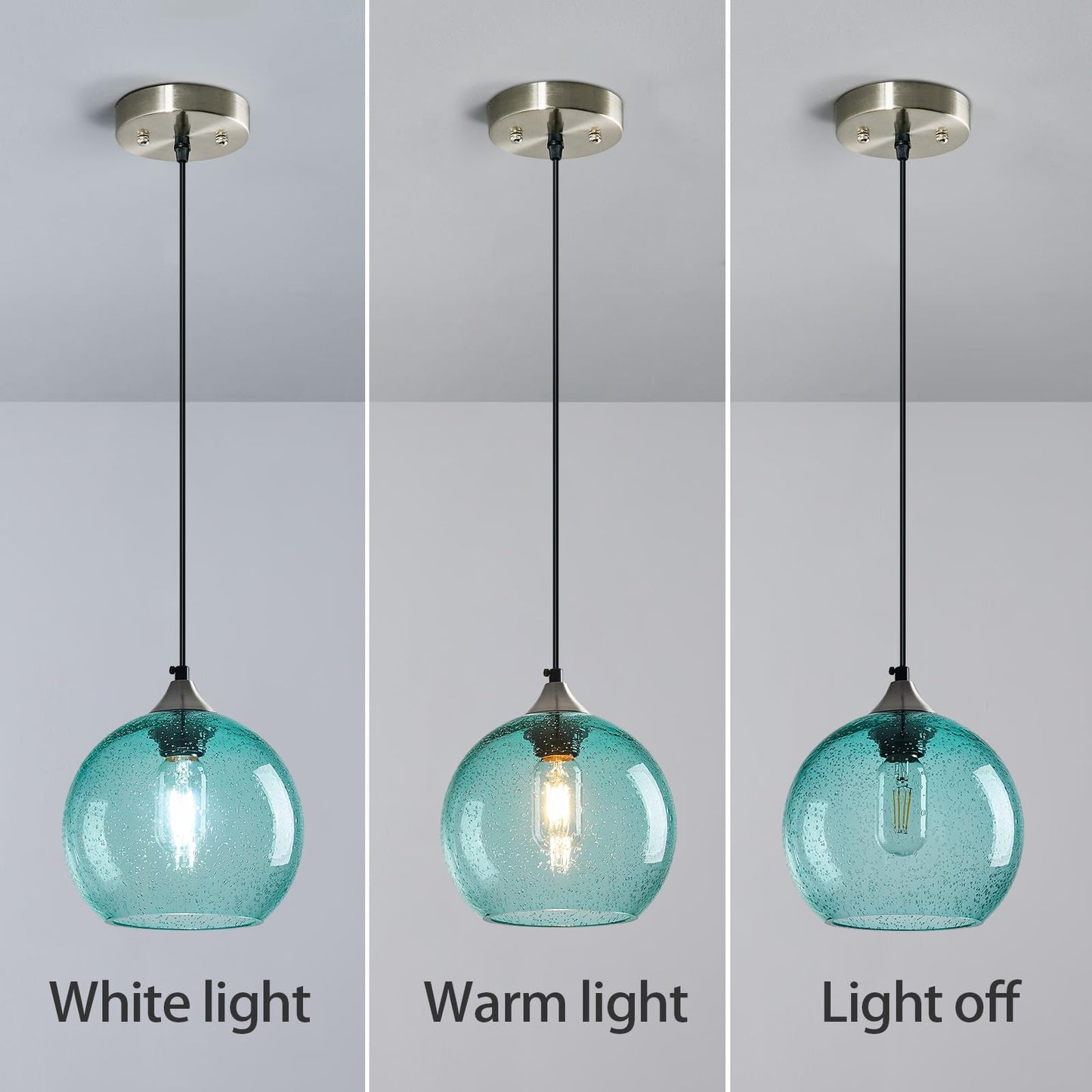 Lbsqj Light Blue Glass Pendant Lights Kitchen Island Lighting Globe Pendant Light Fixtures Modern Pendant Lighting For Bedroom Living Dining Room Light Fixture (7.87 In  1 Pack)