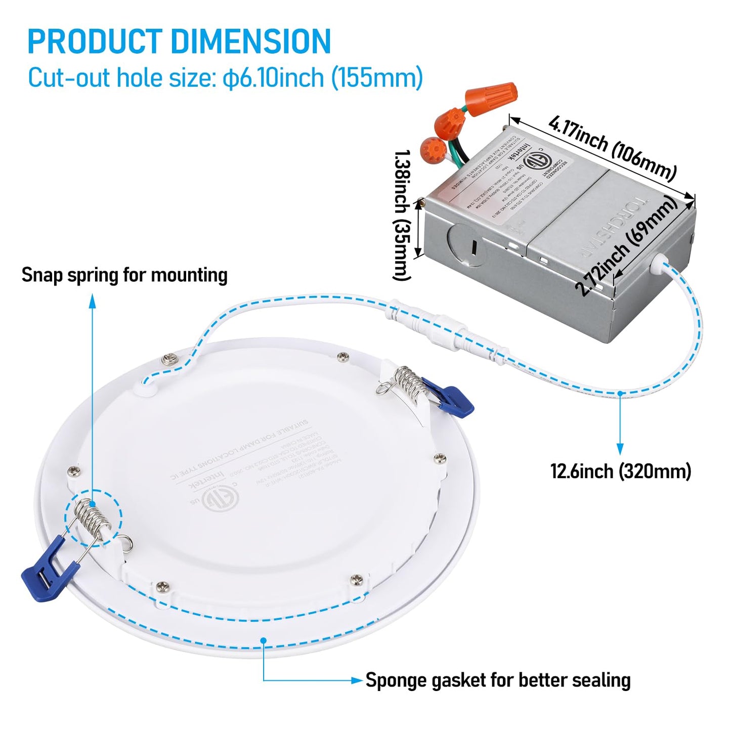 TORCHSTAR 12-Pack 6 Inch Ultra-Thin LED Recessed Lighting, 12W Dimmable, Daylight (5000K), ETL & Energy Star, Model R1