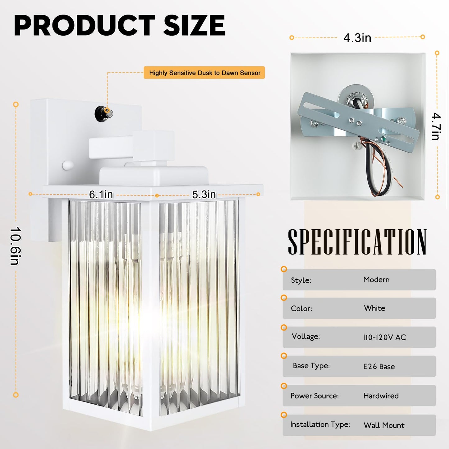 Hameso 2Pack Dusk To Dawn Outdoor Lighting  Ip65 Waterproof Outdoor Porch Light With Tempered Glass  Outdoor Light Fixture For House Exterior Front Door Garage Patio(White)