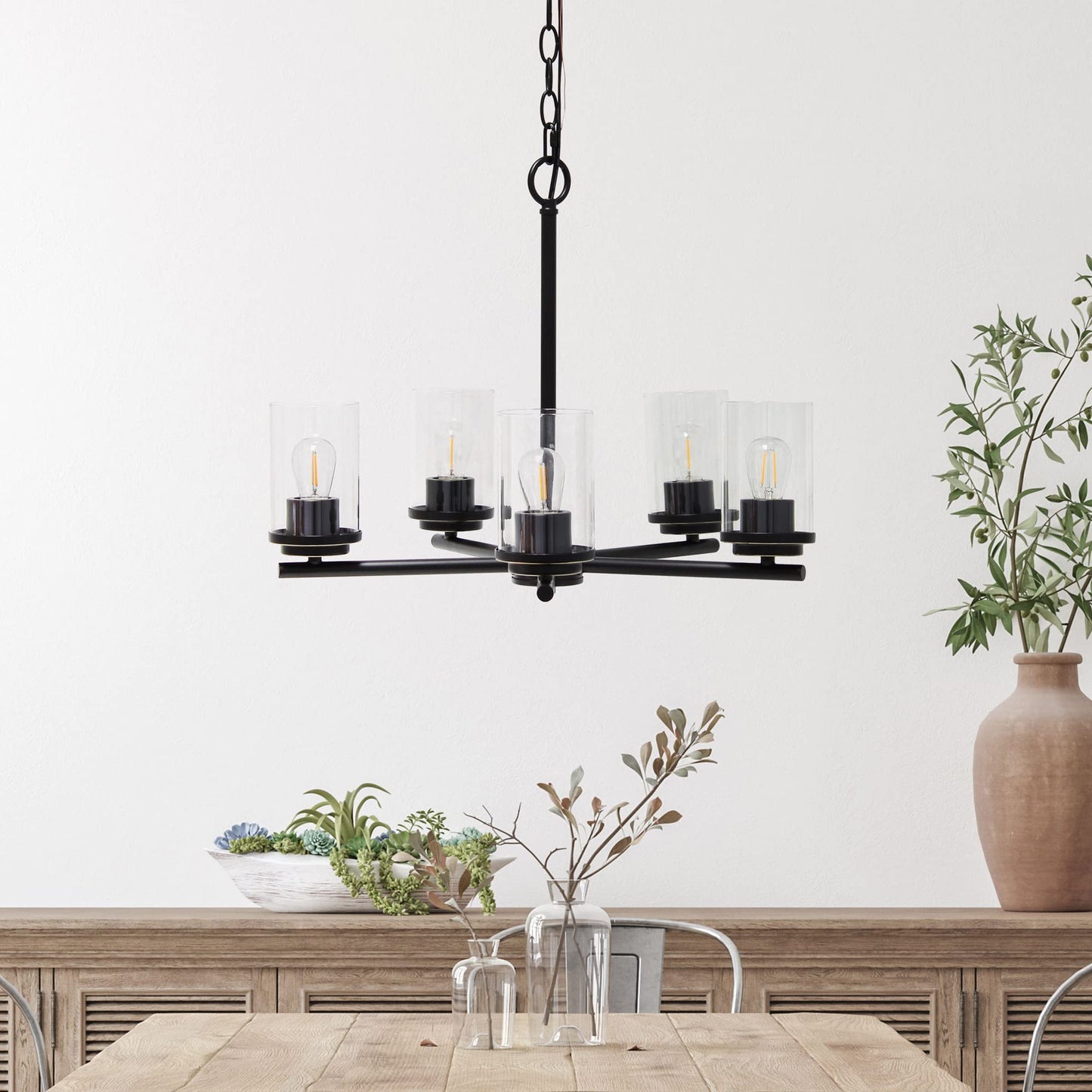 Elegant Designs Pendant Chandelier, 5-Lt, Glass & Metal, 20.5in Restoration Bronze, Model PT1019-RBZ