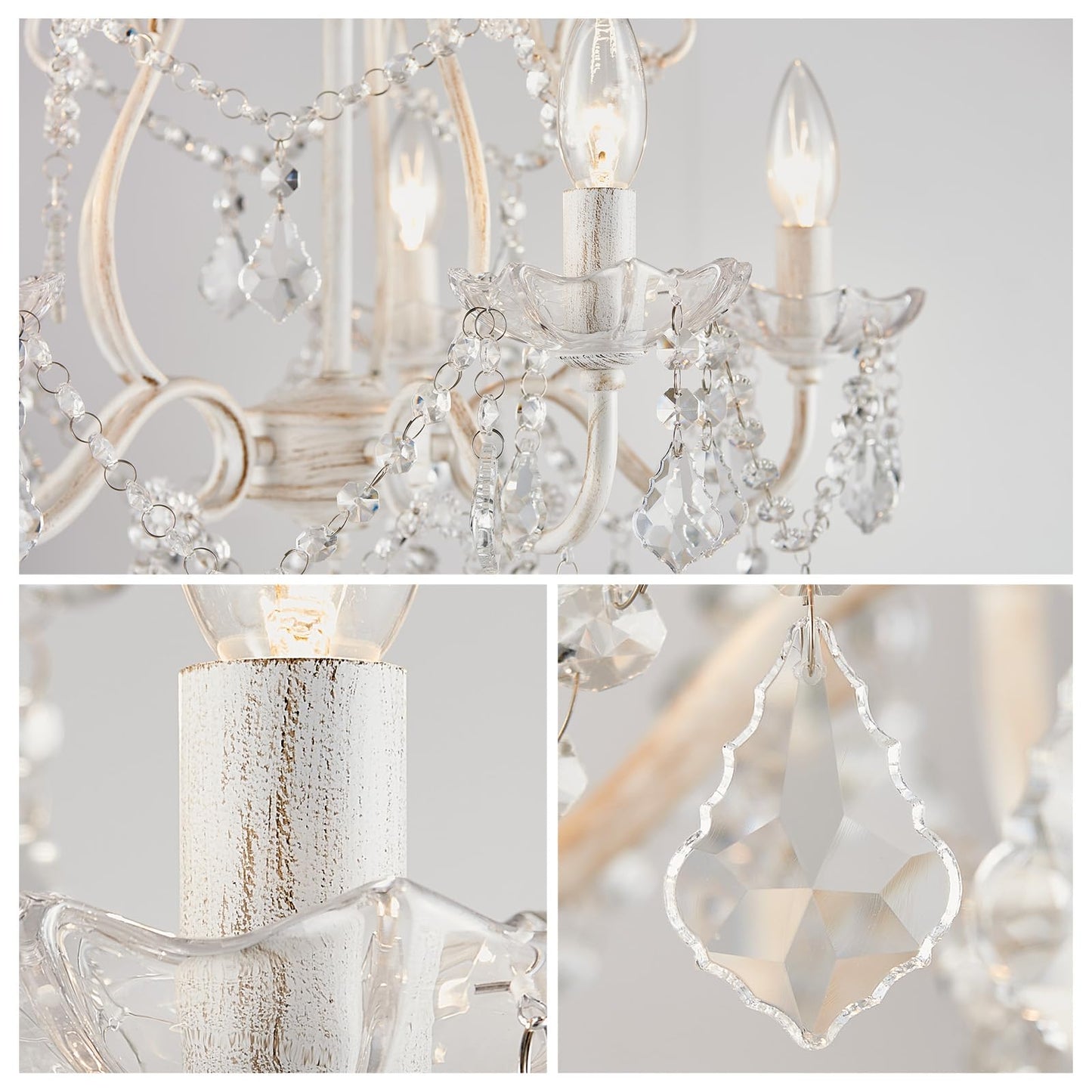 Wuzups 5-Light Crystal Candle Chandelier Pendant Ceiling Light Modern Lighting Fixture For Bedroom Hallway Bar Kitchen Bathroom  H 23.2 W 20.7  E12 Base  Rustic White