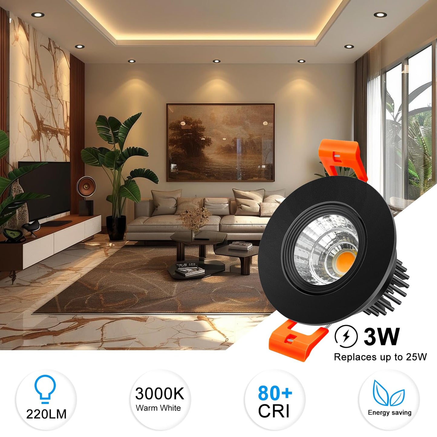 Inshareplus 2 Inch Led Downlight  3W Recessed Lighting 220Lm Cob Dimmable  3000K Warm White  Cri80  Black Trim  Ceiling Lights With Led Driver  20 Pack