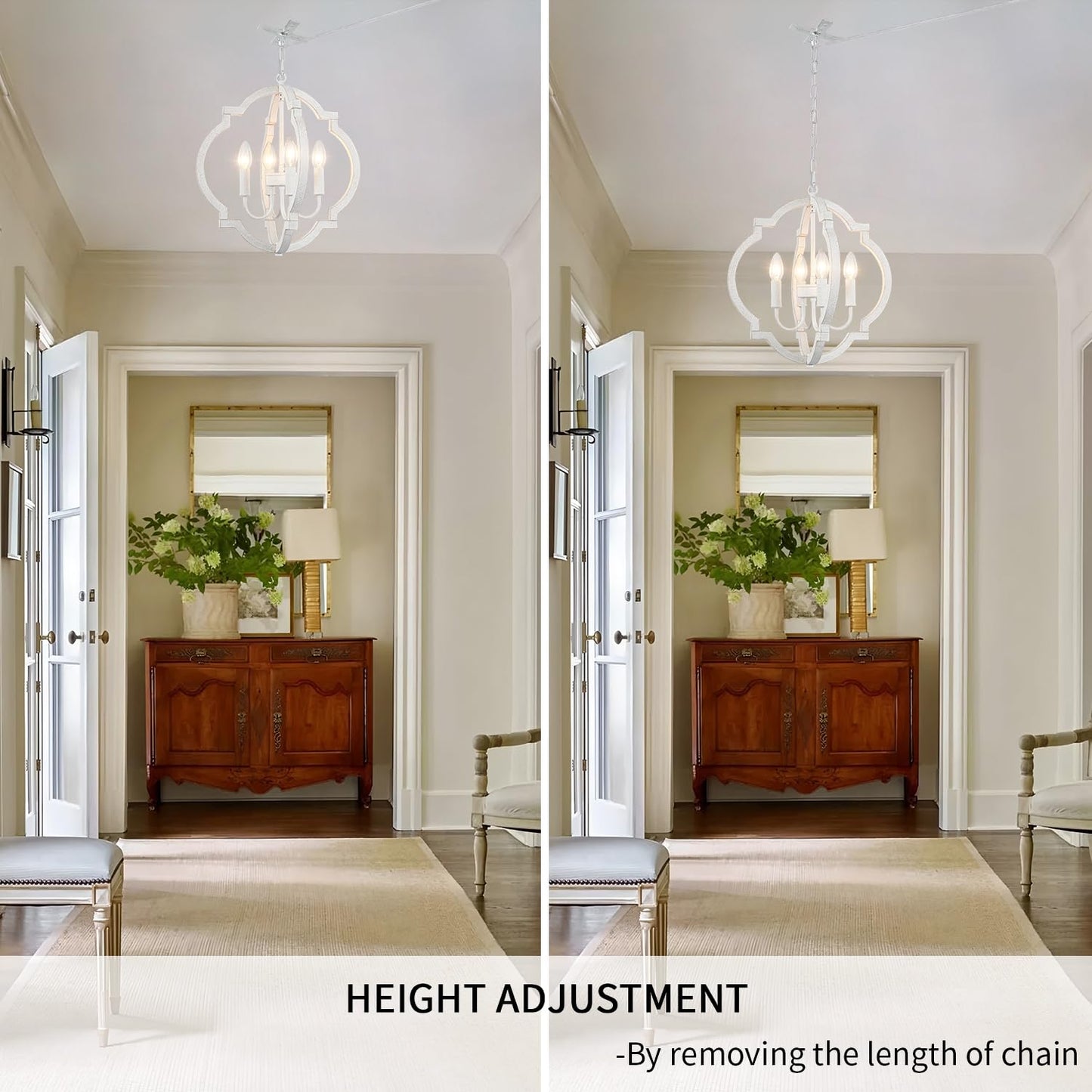 Lasenchoo Plug In White Farmhouse Chandelier Lighting With Long Cord  4-Light Hanging Light Fixture Plug In Pendant Light For Ceiling  Wood Rustic Geometric Chandeliers For Dining Room Gazebo Outdoor