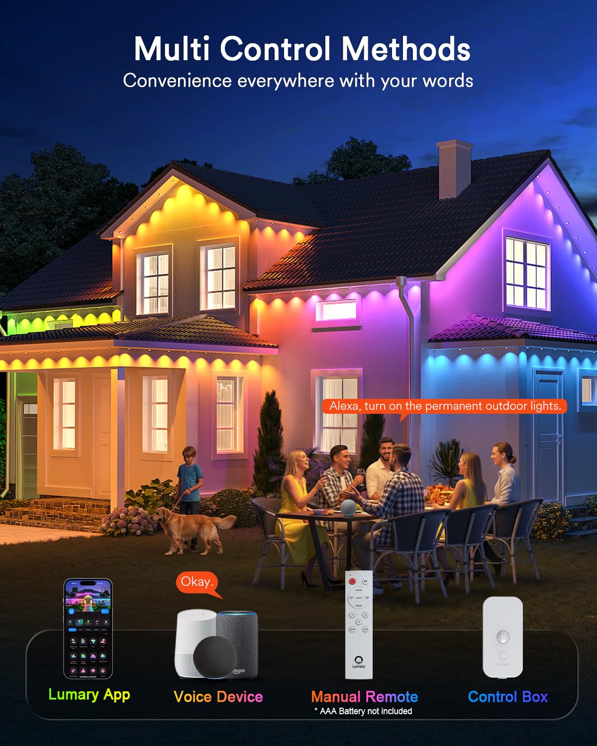 Lumary Smart Permanent Outdoor Lights 2 With Remote & Slide-Base  50Ft With 30 Rgbaicw Leds 1800Lm For Daily & Accent Lighting  Work With Alexa Google  110+ Scene For Halloween Christmas Decor  White