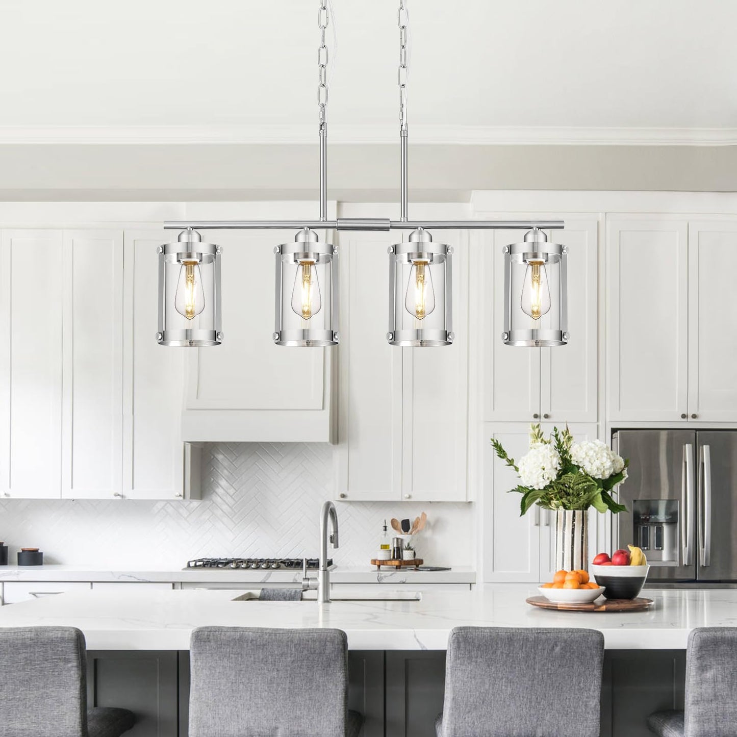 Osimir 4-Light Kitchen Island Lighting  Brushed Nickel Linear Dining Room Light Fixtures With Clear Glass  Modern Industrial Chandelier Pendant Light For Kitchen Island Dining Room  Os-3014-4Isbn