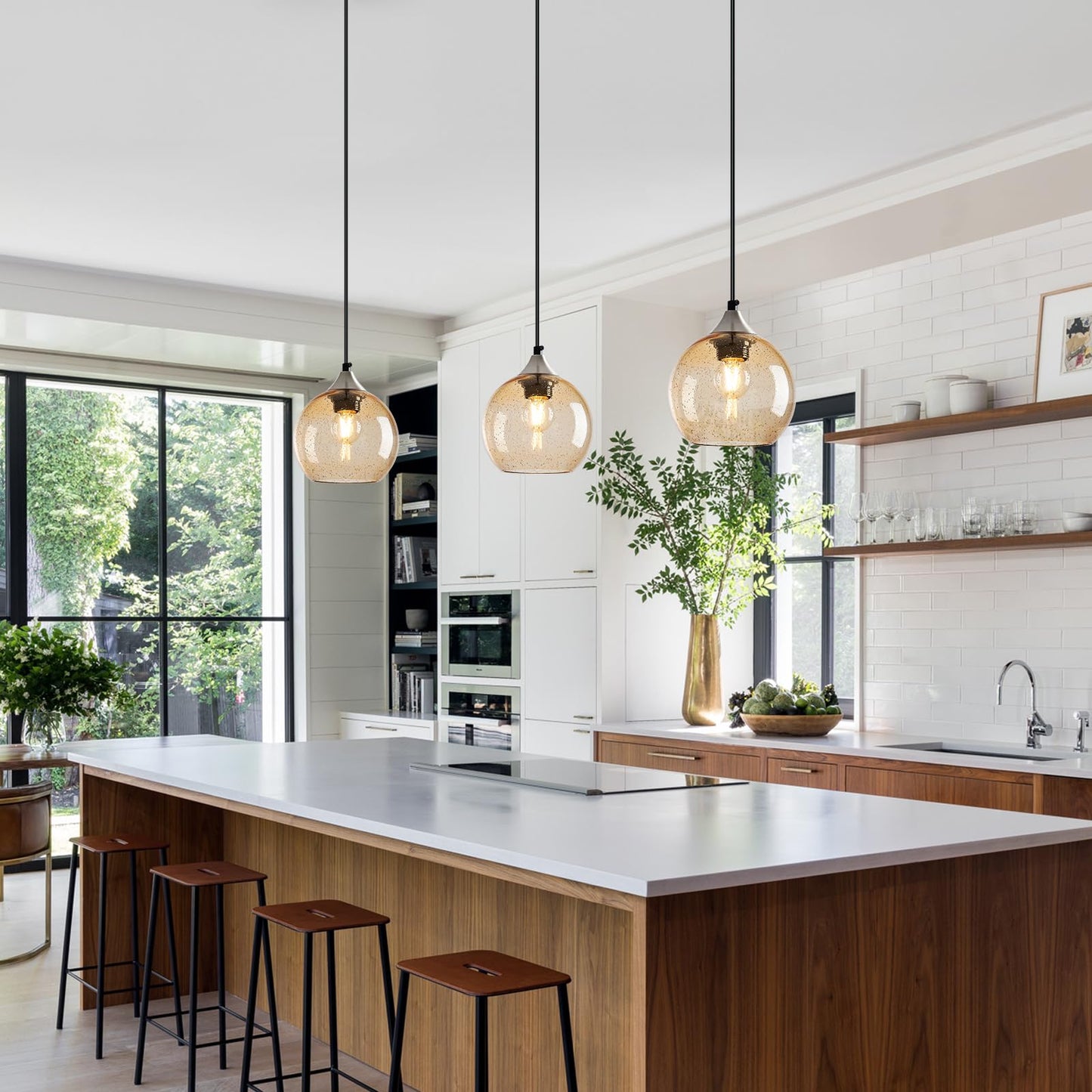Lbsqj Light Brown Glass Pendant Lights Kitchen Island Globe Pendant Light Fixtures Modern Pendant Lighting For Bedroom Living Dining Room Light Fixture (5.9 In  3 Pack)