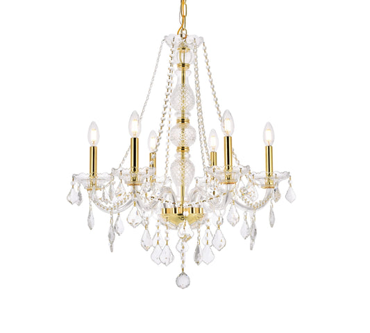 Elegant Lighting Value Verona Chandelier, 6 Light, Alloy Steel, Clear Royal Cut Crystal, Model V7856D24G/RC, Gold Finish