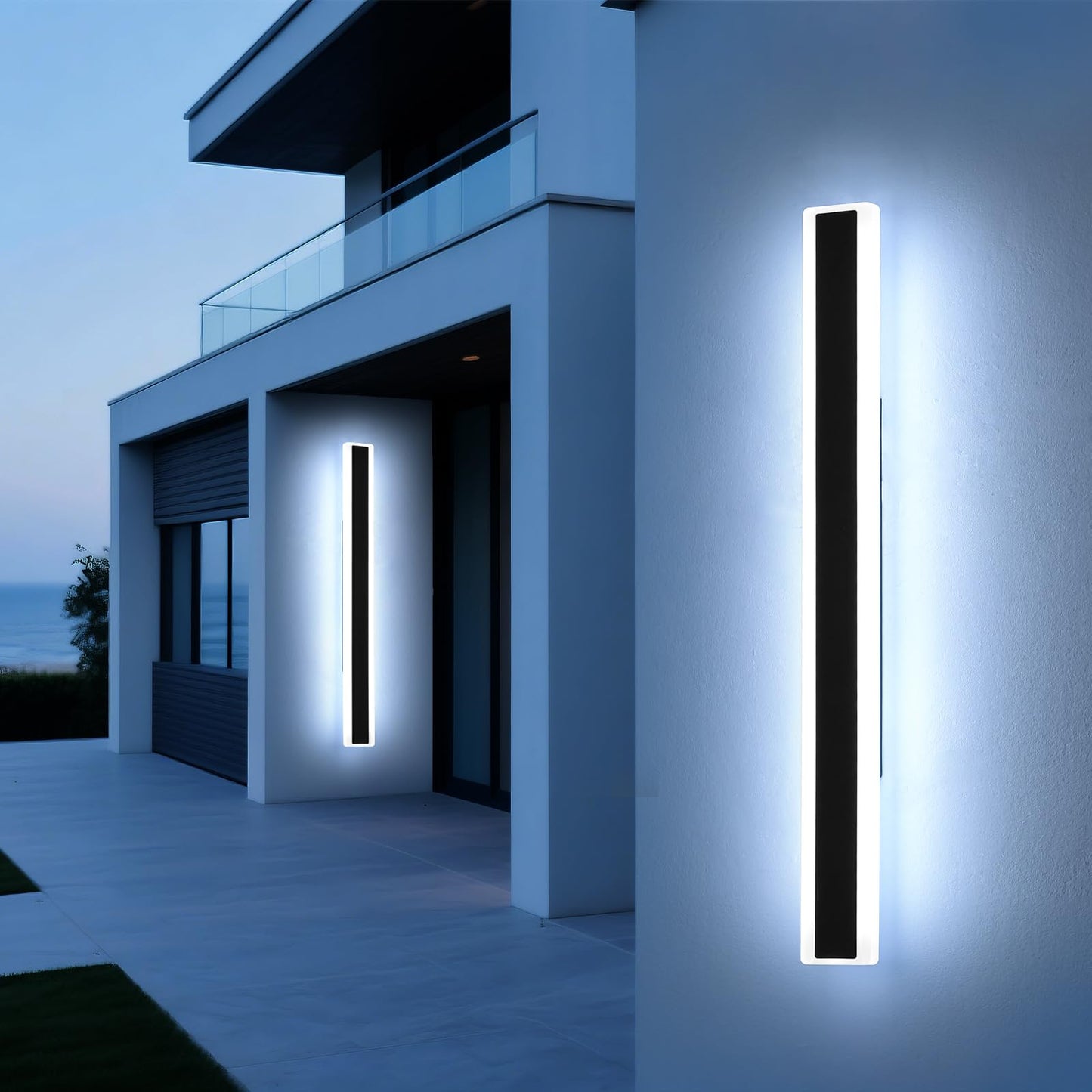Mikeru 2Pack 57Inch Long Led Wall Light  6000K Cool White Modern Outdoor Wall Light Ip65 Waterproof Black Acrylic Porch Exterior Lighting Fixtures  Exterior Wall Mount Lights