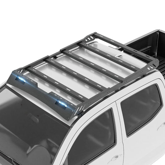 SUORTO Cargo Basket Top Roof Rack Compatible with 2005-2023 Tacoma Double Cab/Crew Cab (4 Full-Size Doors), Overland Truck Cargo Carrier Rooftop Luggage Storage Holder with LED Light Bar