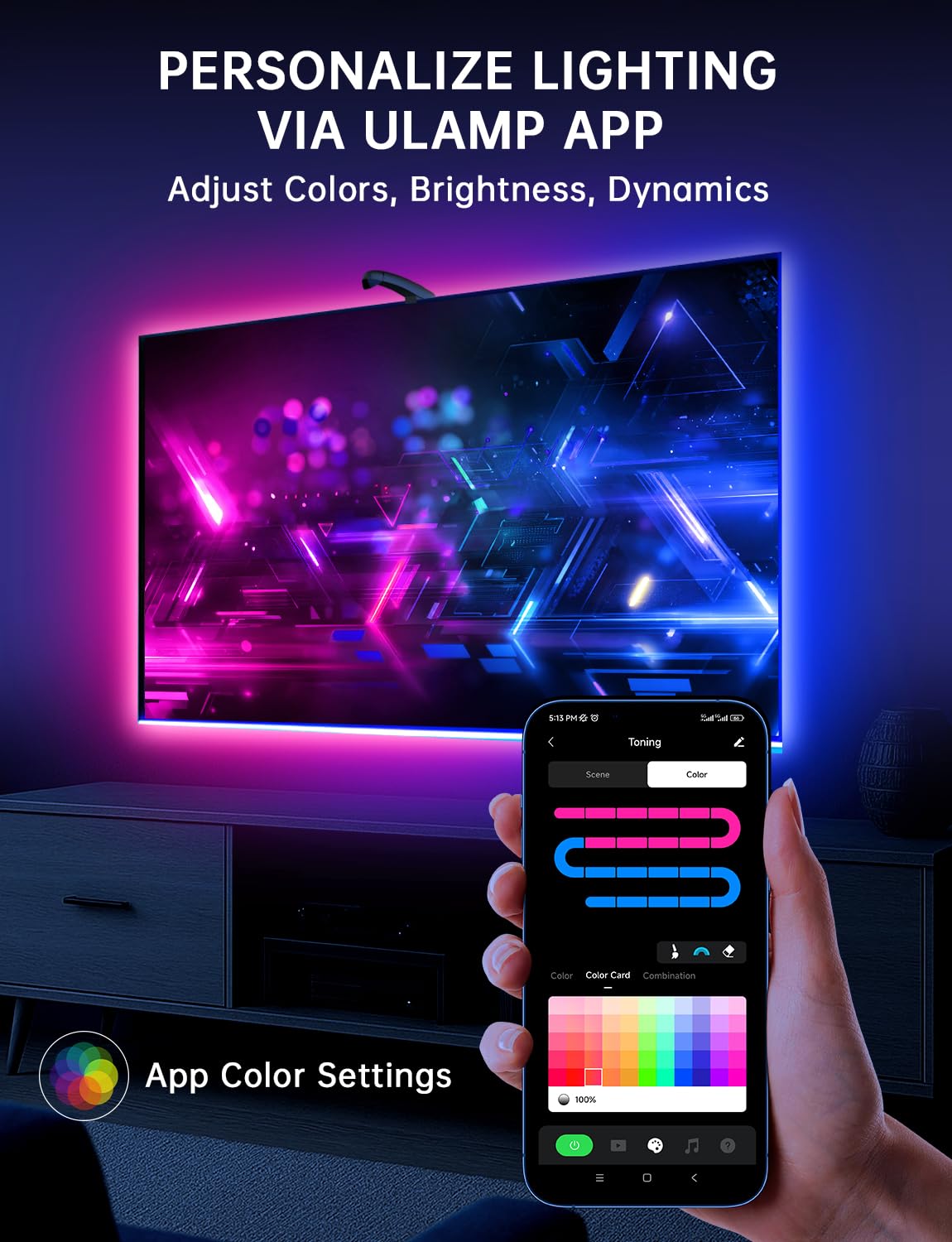 Qtu Tv Led Backlight With Sensor  14.7Ft Cuttable Rgb Strip Lights For 55-65 Inch Screen & Pc Monitor  Smart App Control  Game And Music Sync Color That Changing With Tv
