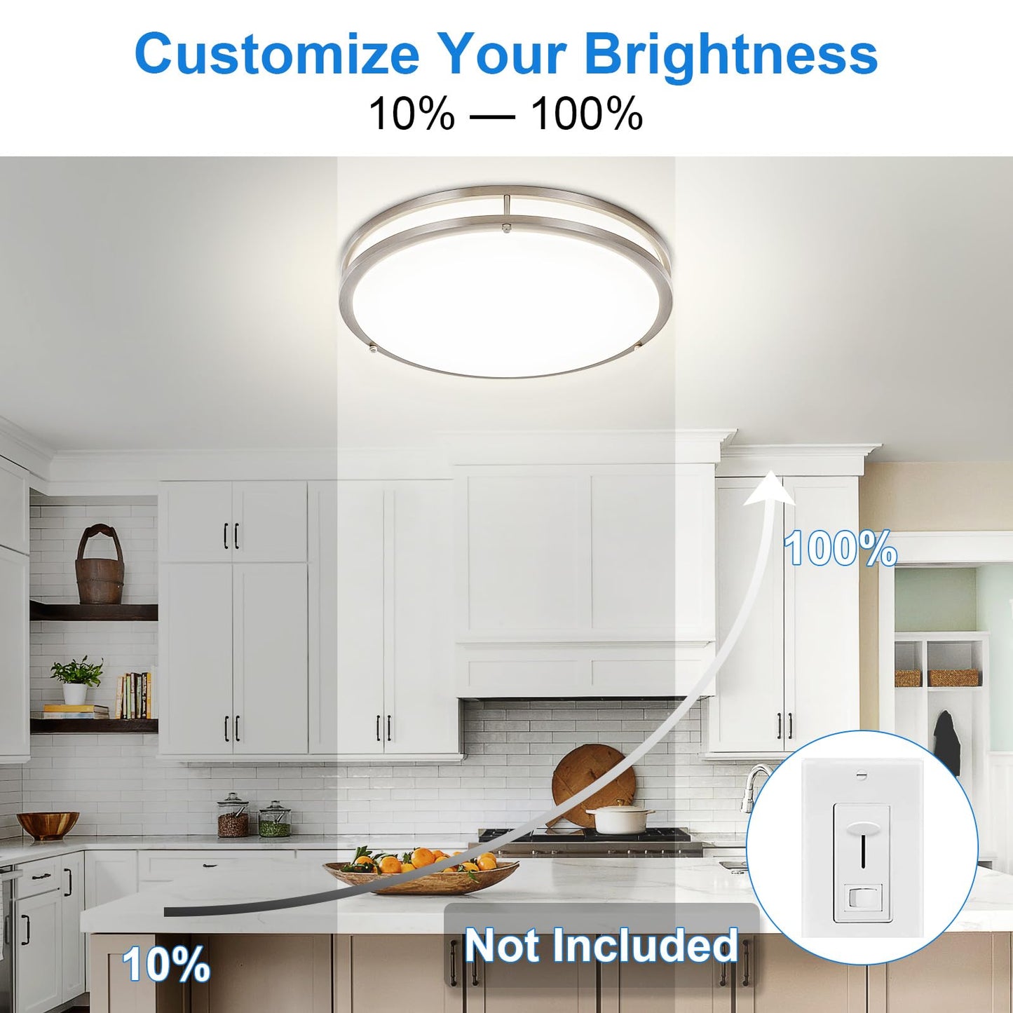 Dllt Flush Mount Led Ceiling Light: 16 Inch 5Cct (3000K-6000K) & Dimmable Ceiling Light Fixtures For Bedroom Hallway - 36W Modern Brushed Nickel Super Bright Kitchen Lighting Fixtures Ceiling