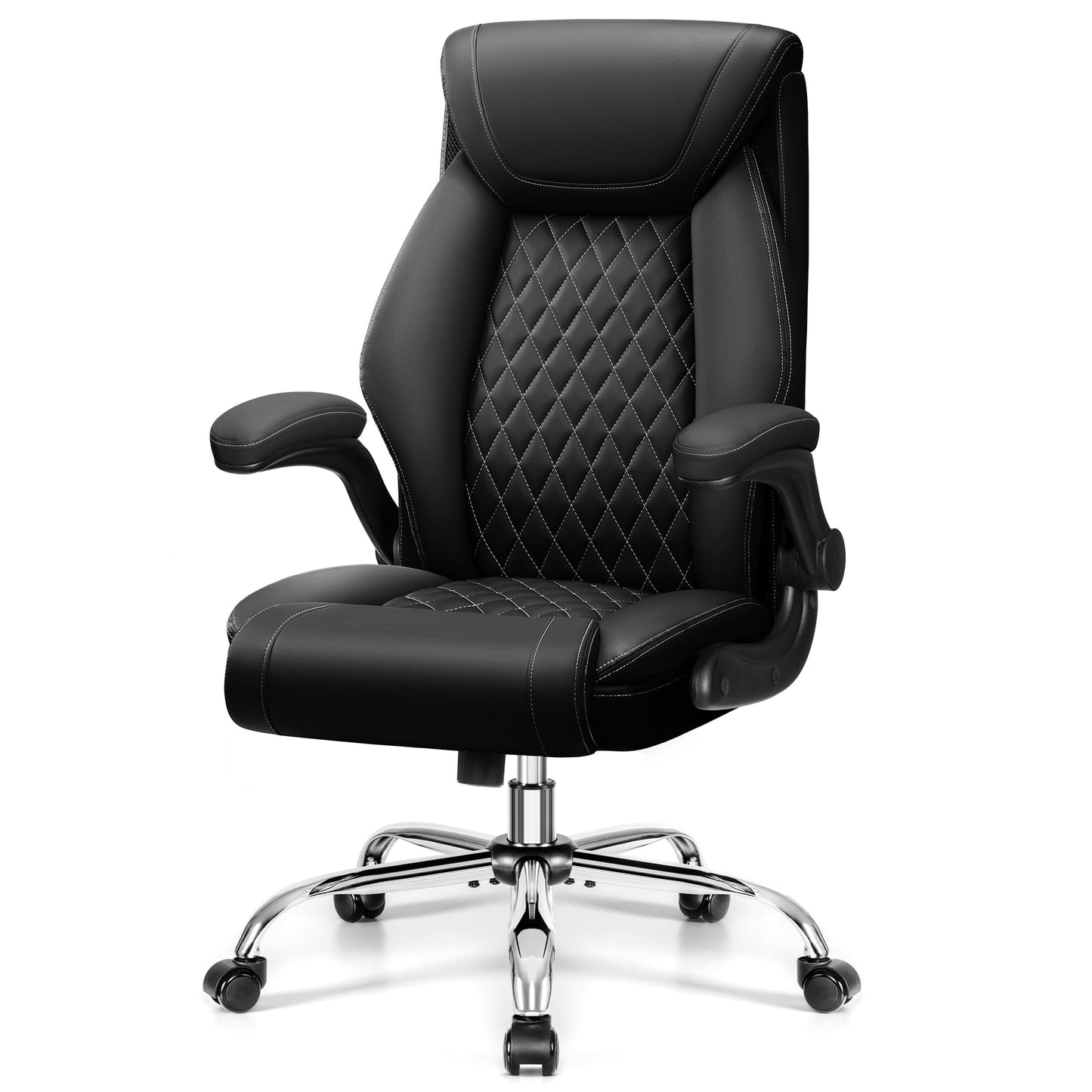 Office Chair, Executive Leather Office Chairs with Rocking Function, Big and Tall Ergonomic Computer Chair with Lumbar Support Flip-Up Armrests, Comfortable Gaming Chairs for Home Ofiice