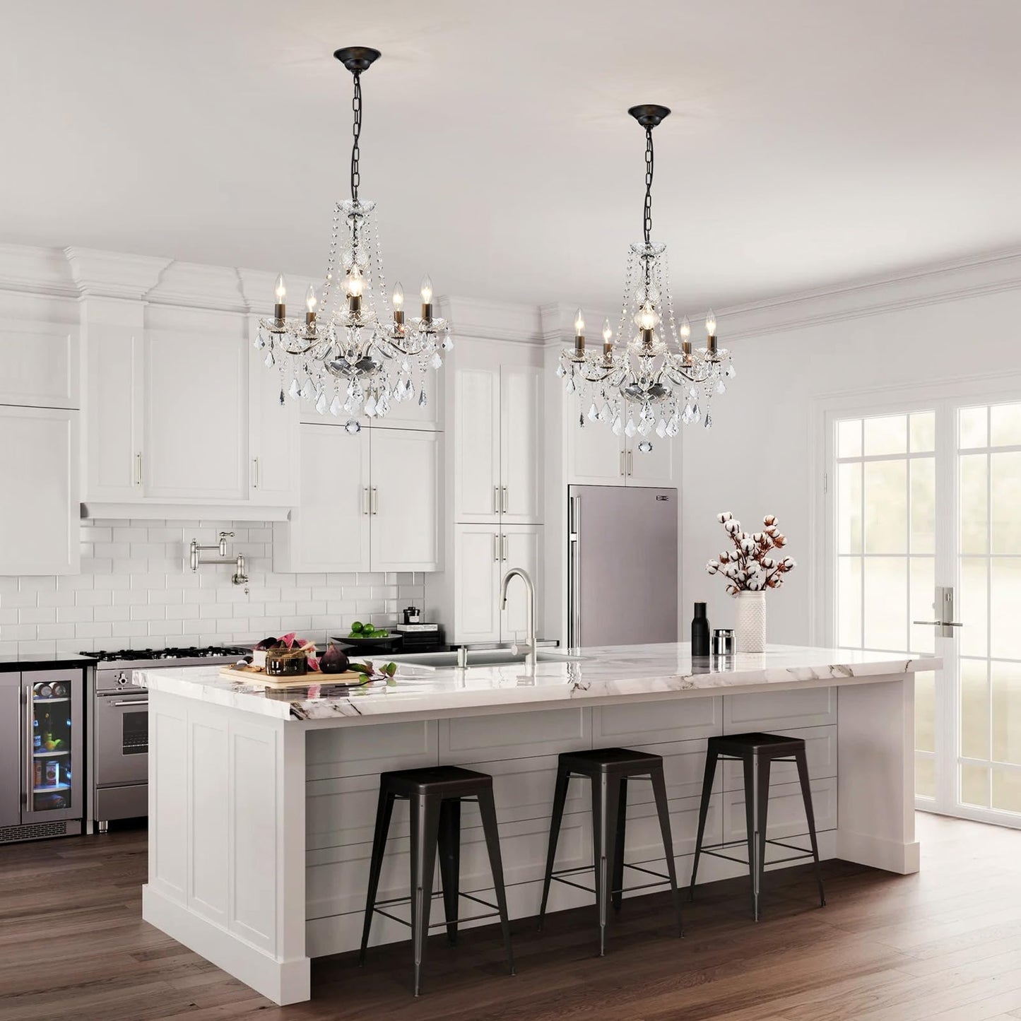 Wuzups Crystal 5-Light Candle Chandelier Pendant Flushmount Ceiling Light Modern Lighting Fixture For Bedroom Hallway Bar Kitchen Bathroom  H 25 X W 20  Black  E12 Base