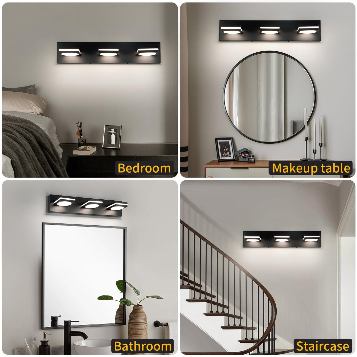 Okeli Bathroom Light Fixtures  Matte Black Vanity Light Modern Led Acrylic Lighting Fixtures  Bathroom Accessories Dimmer Lamps  3Cct  22-Inch