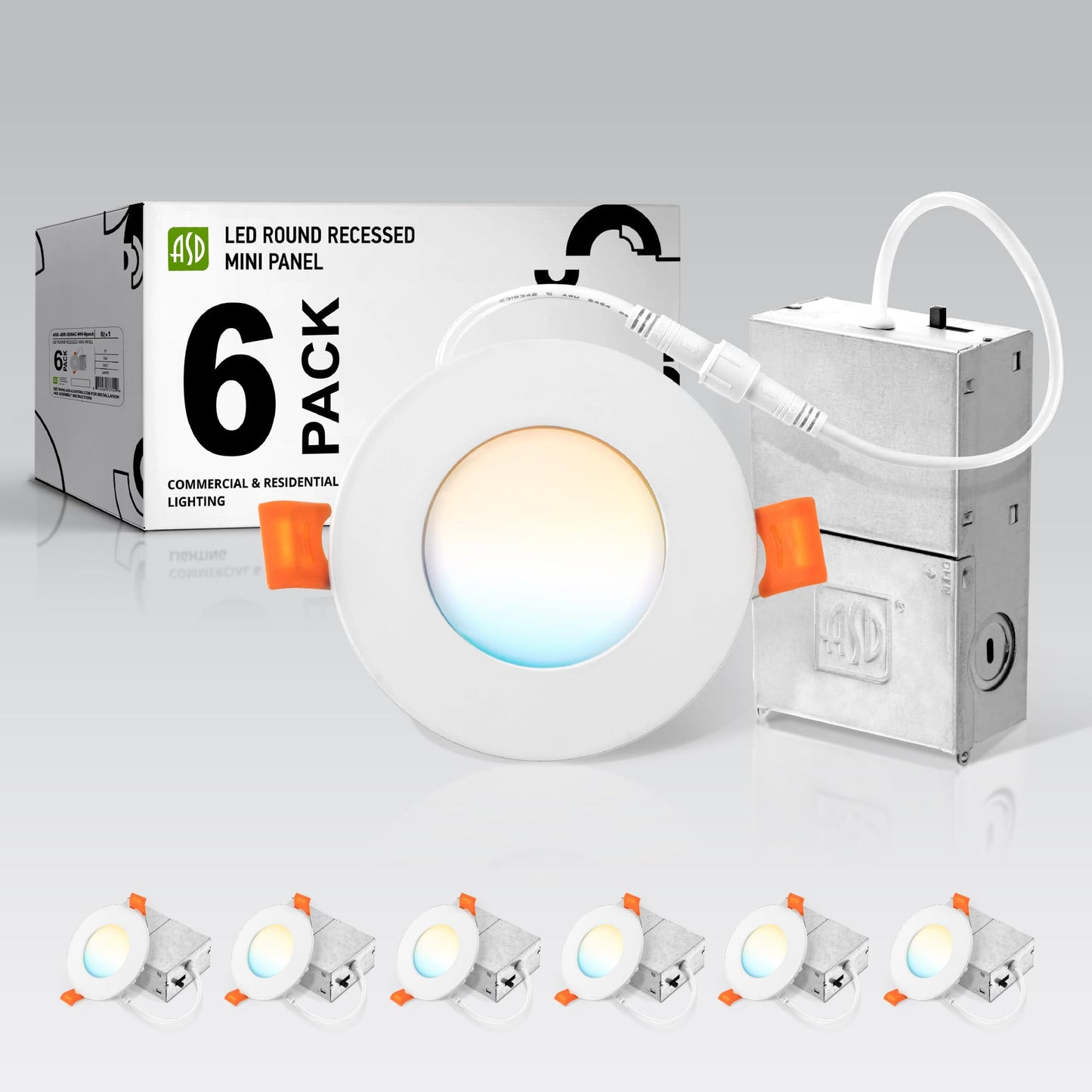 Asd 6 Pack Led Recessed Lighting 4 Inch 12W  5 Cct 2700K-5000K Cri90+  Ic Rated Ultra Thin Dimmable Ceiling Lights With J Box  Canless Wafer Downlight  Round Slim Panel Light  Ul Listed  White