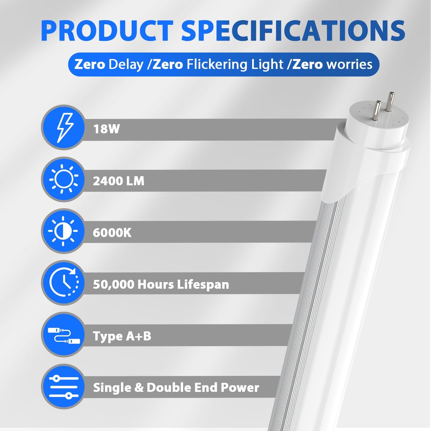 Cnsunway 4Ft T8 Led Tube Lights - 18W 2400Lm 6000K  Type A+B Ballast Bypass  Single/Double-Ended Power For T8/T10/T12 Fluorescent Replacement  Plug & Play Garage/Warehouse Lighting  Frosted (25 Pack)