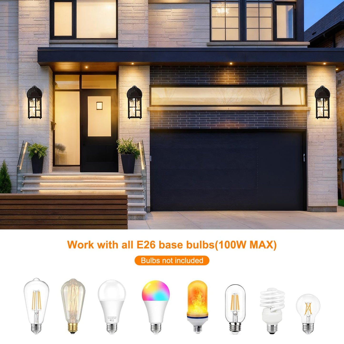 Okeli 2-Pack Dusk To Dawn Outdoor Wall Lights  Weatherproof Exterior Lighting Fixture Wall Mount  Aluminum Ripple Glass Porch Light  Anti-Rust Outside Wall Sconce For House  Garage(Black&Gold-Trim)