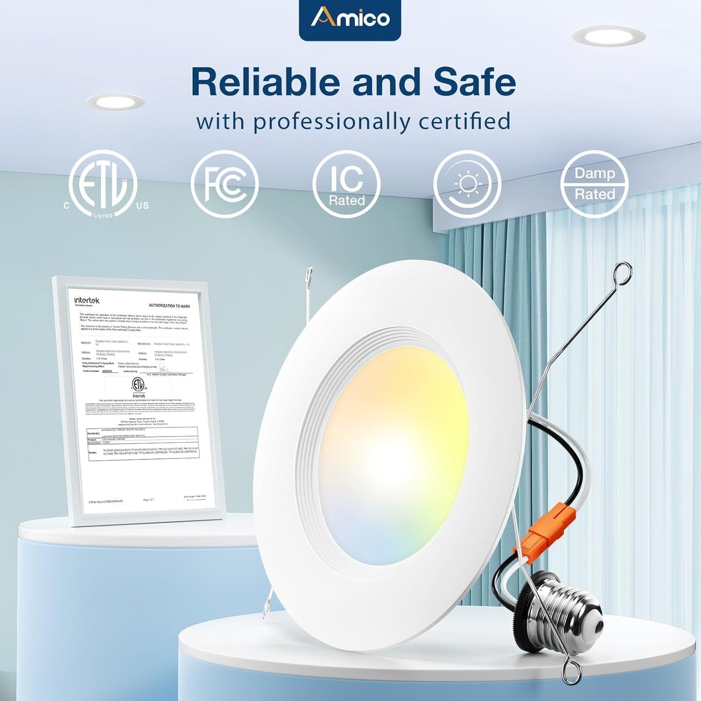 Amico 5/6 Inch 5Cct Led Recessed Lighting 36 Pack  Dimmable  Ic Rated  12.5W=100W  950Lm Can Lights With Baffle Trim  2700K/3000K/4000K/5000K/6000K Selectable  Retrofit Installation  Etl & Fcc