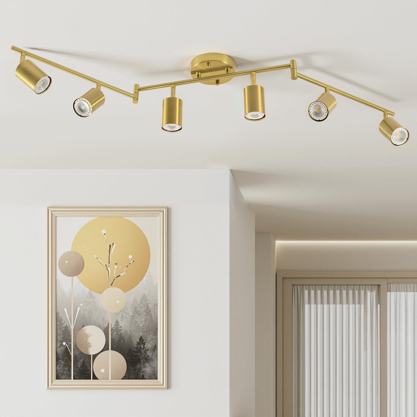 Vonluce 6 Light Track Light Fixture  Led Track Lighting Kit With Rotatable Heads  3-Color Gu10 Bulbs Included  Modern Ceiling Spotlight For Kitchen Office Closet Studio Bedroom  Gold