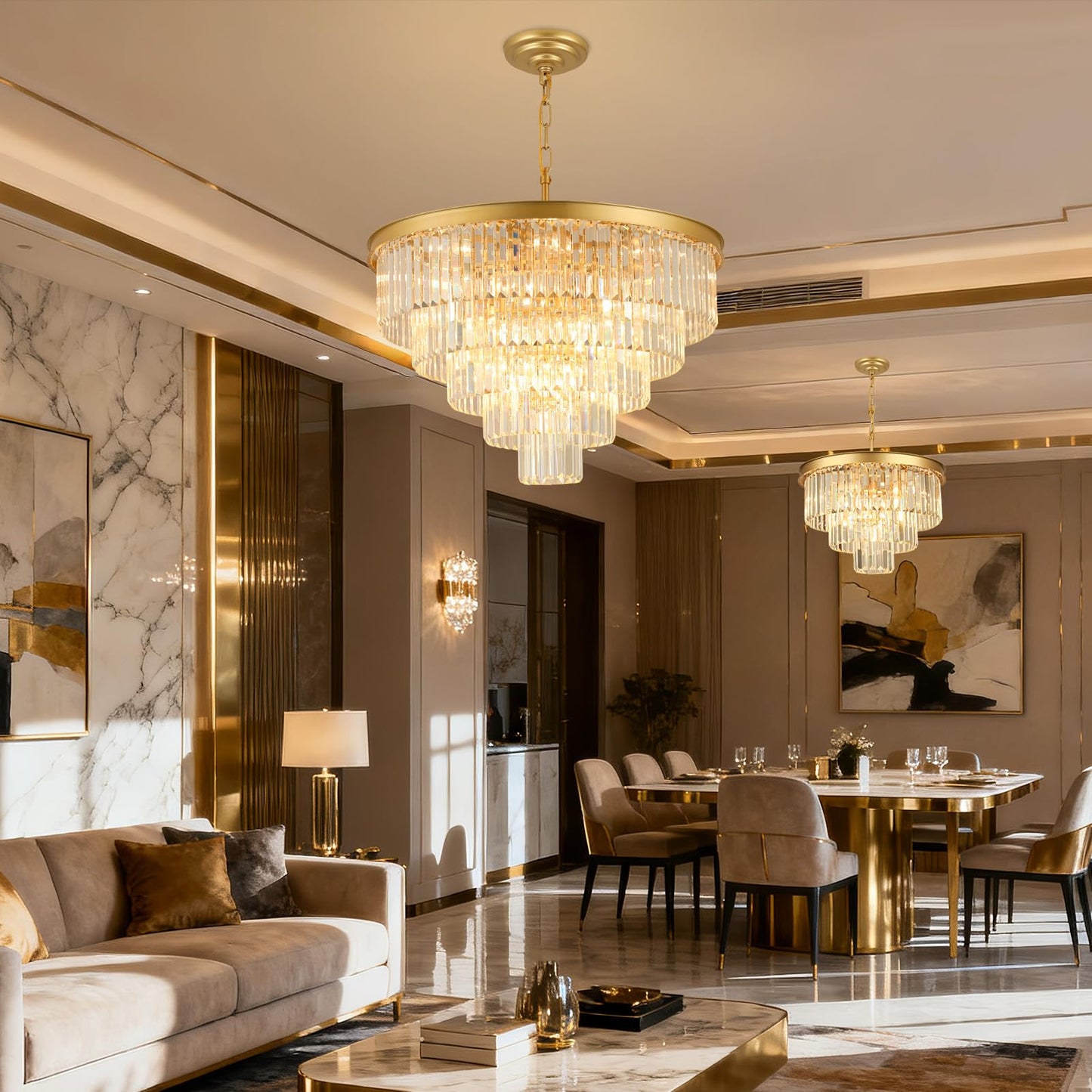 Crystal Chandeliers For Dining Room Lights Fixture Over Table  20 Lights Gold Modern Chandeliers For Living Room  5-Tier Round Crystal Lighting Fixtures For Bedroom Entryway Kitchen Island D30 Inch