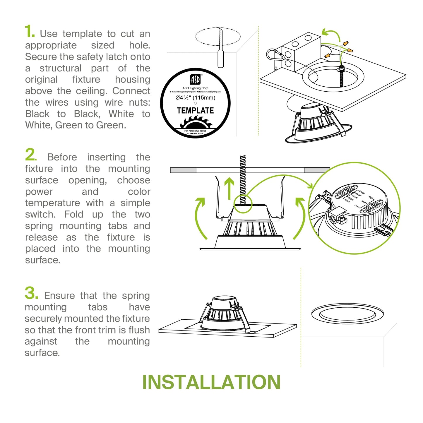 Asd 4 Inch Commercial Canless Led Downlight  Power Adjustable 7/10/13W Lighting  Round Dimmable Recessed Ceiling Light Fixture  5 Color Temperatures 2700K-5000K  120-277V Ic Rated Ul & Energy Star