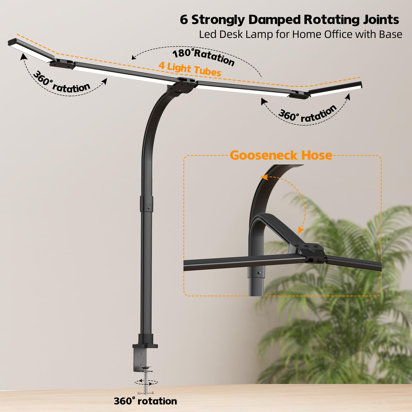 Cjjfaca Office Home Desk Lamp 24W Super Bright Eye-Care Desk Lamp Adjustable Gooseneck Office Led Task Light With Soft Non-Glare Lighting Suitable For Studying Reading (Black)