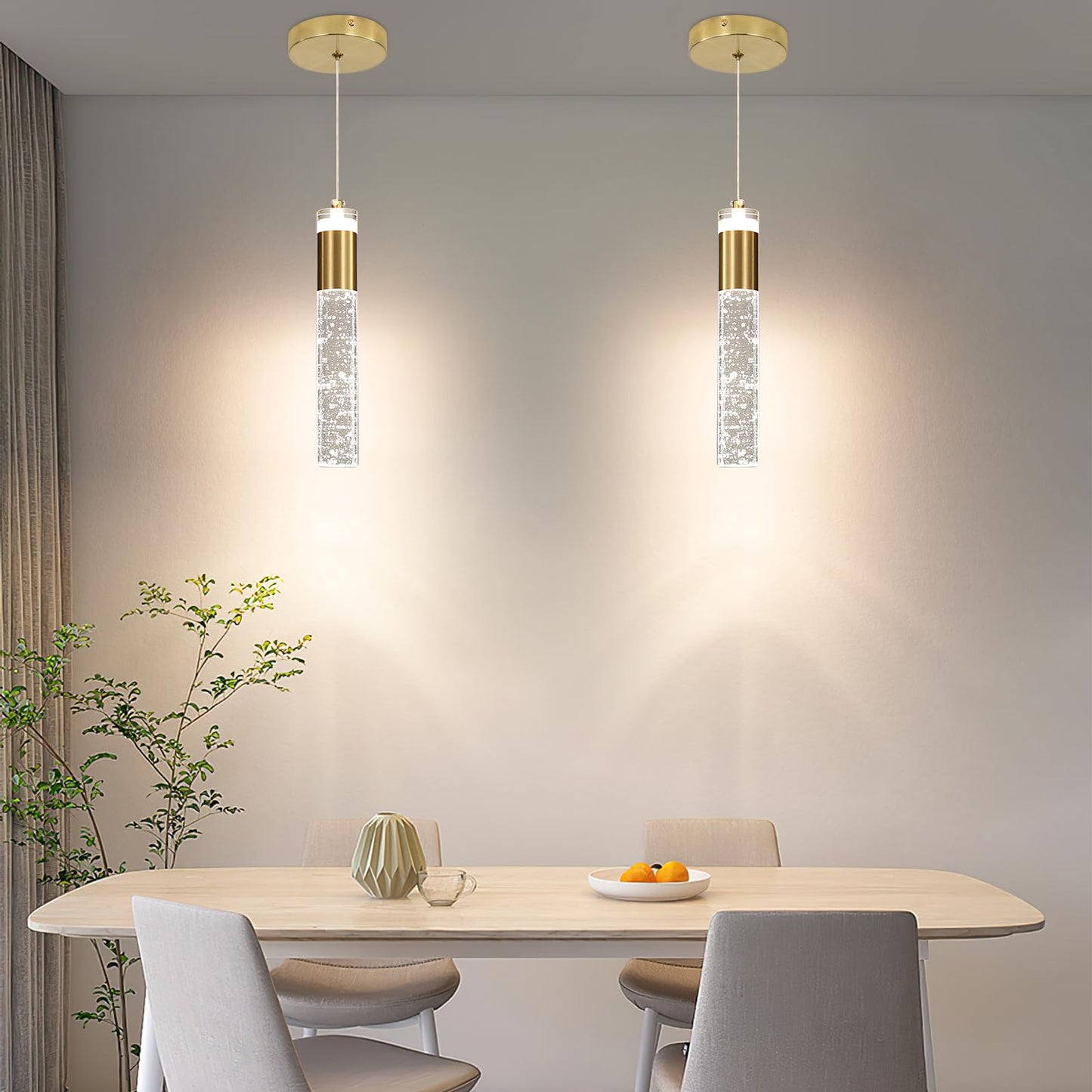 3 Pack Modern Kitchen Island Pendant Lights  Gold Bubble Crystal Ceiling Hanging Light  3 Color 2700K/4500K/6500K  Mini Linear Led Chandelier Lighting For Dining Room  Bedroom  Bar  Hallway  Bedside