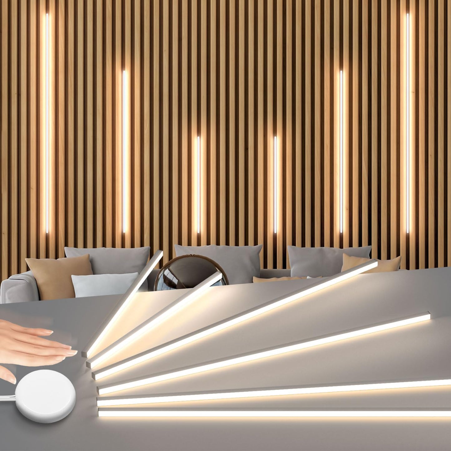 Lichaser Led Recessed Lighting For Acoustic Panel  6 Pcs Of 3000K Dimmable Led Strip Light For Wood Slat Wall Panel In Parallel With Touch Sensor  Self-Adhesive For Slat Wall Decor (4*28 In+2*16 In)