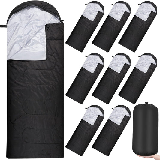 Macarrie 10 Pcs Bulk Sleeping Bags for Homeless Donation Shelter Adults 0 Degree Waterproof Sleeping Bags with Compression Sack for Cold Weather Emergency Hiking Camping Warm(Black)